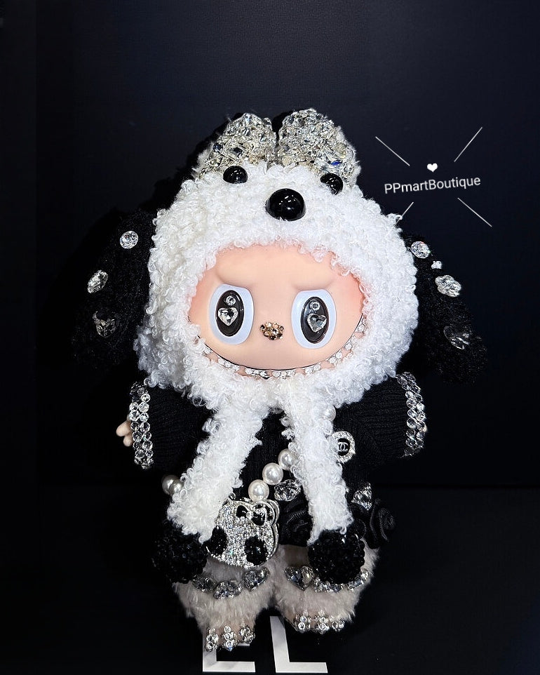 Bedazzling Service ♡ Doggy Outfit Soybean Macaron Series Black& White Classic, Playful Doll Plush Pendant