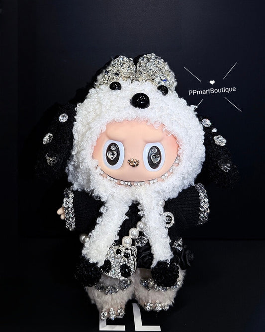 Bedazzling Service ♡ Doggy Outfit Soybean Macaron Series Black& White Classic, Playful Doll Plush Pendant