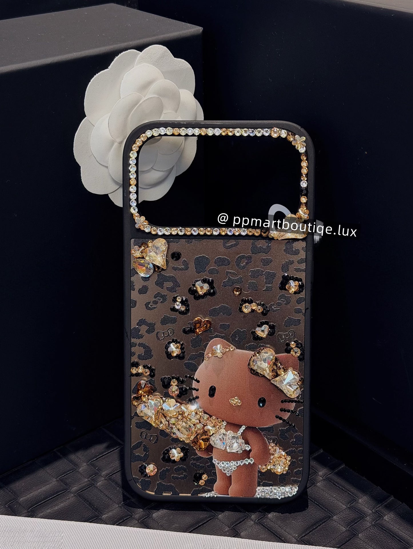 Custom Handmade Bedazzled Dark Brown Leopard Print Kitty Swarovski® Crystal Phone Case