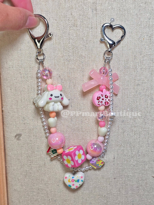 Kawaii Pink Double Chain Beaded Keychain