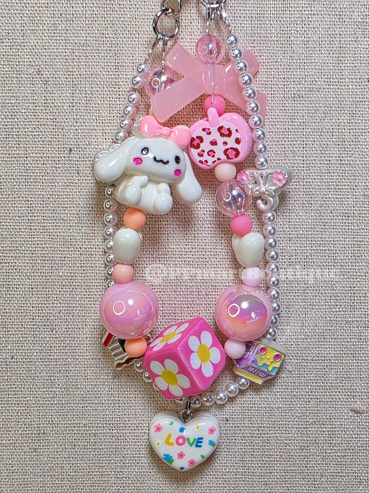 Kawaii Pink Double Chain Beaded Keychain